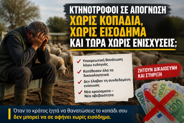 Έχασαν τα κοπάδια τους - χάνουν και τις ενισχύσεις