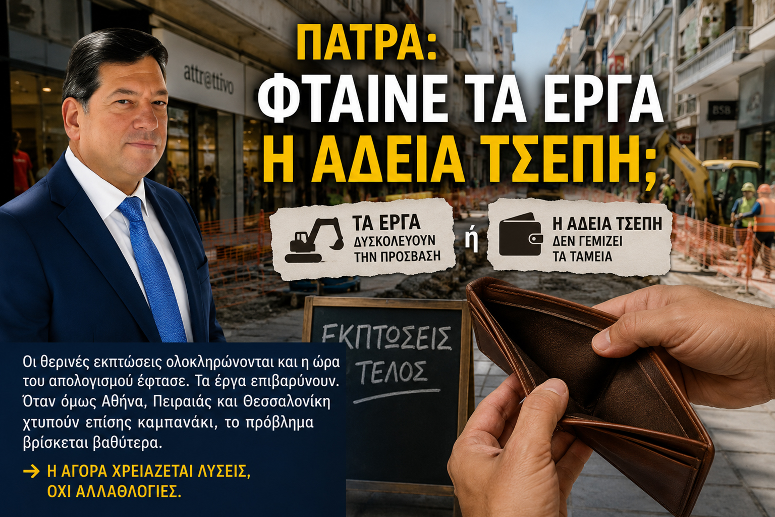 Δημήτρης Παλούμπης – Η αγορά της Πάτρας, τα έργα στο κέντρο και η πίεση στην αγοραστική δύναμη των καταναλωτών και των μικρομεσαίων επιχειρήσεων.