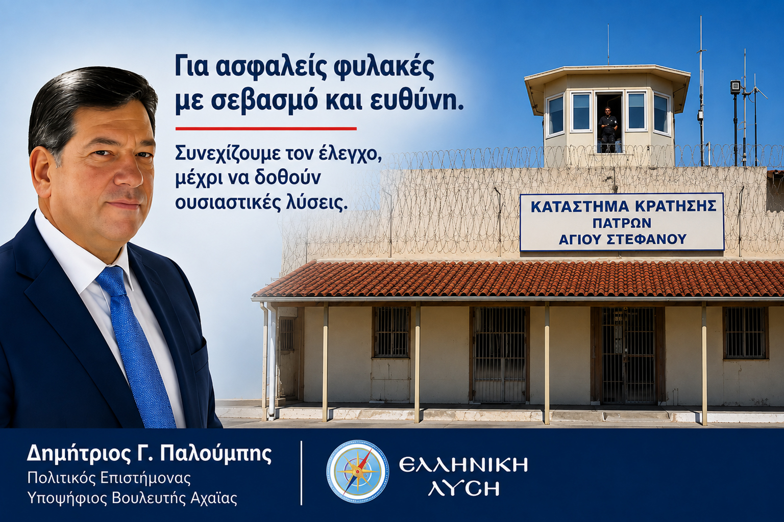 Δημήτρης Παλούμπης – Παρέμβαση για τις Φυλακές Πάτρας, την υποστελέχωση, την ασφάλεια των σωφρονιστικών υπαλλήλων και την υγειονομική κάλυψη του Καταστήματος Κράτησης