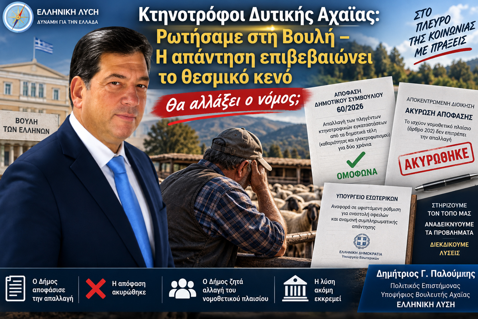 Δυτική Αχαΐα: Ακυρώθηκε η απαλλαγή των κτηνοτρόφων